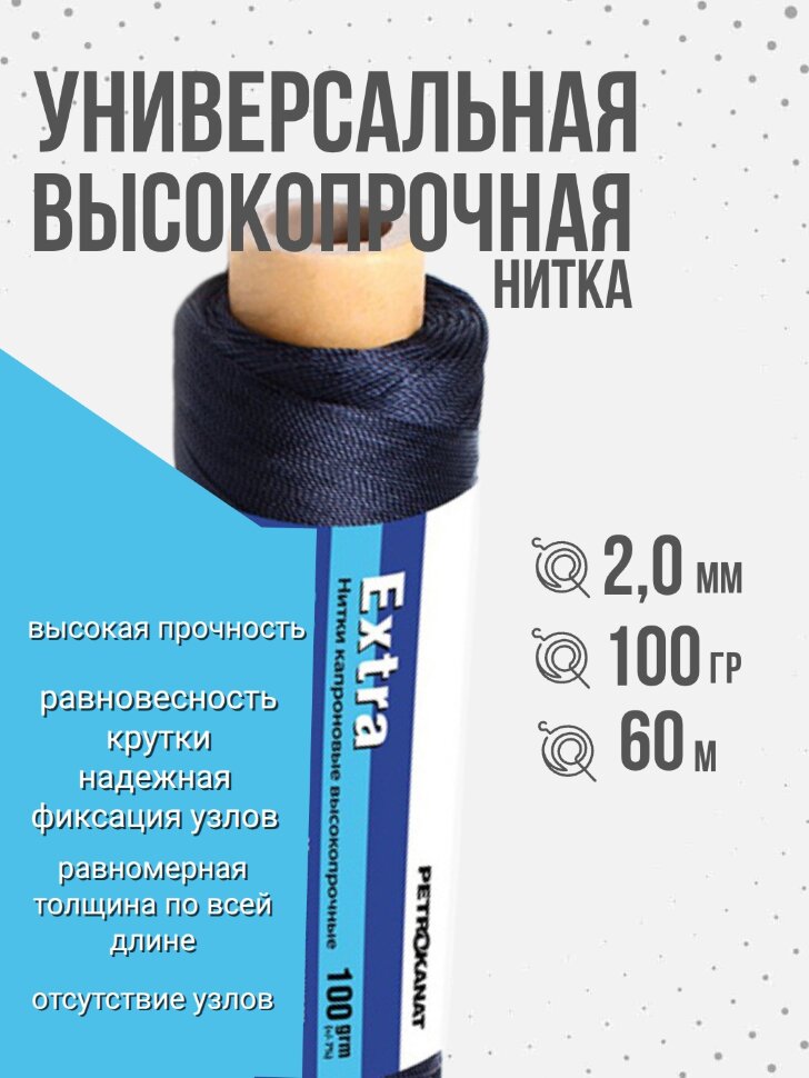Нить капроновая 2,0 мм (210den/60) 100г черная
